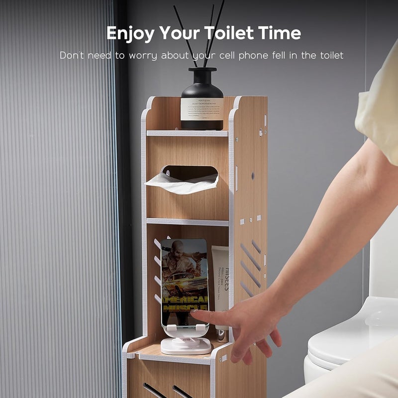 Doxo Waterproof Toilet Paper Holder Behind Toilet Storage Cabinet for Restroom, Slim Toilet Paper Storage with Lid (0ak) - Image 5